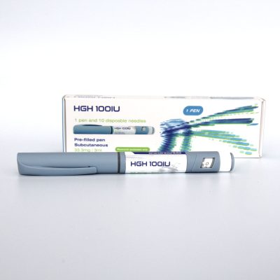 armapeptides HGH-100IU gray pre-filled pen and box for Arma Peptides HGH 100 IU product