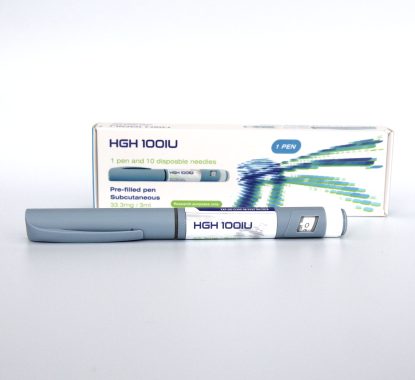 armapeptides HGH-100IU gray pre-filled pen and box for Arma Peptides HGH 100 IU product